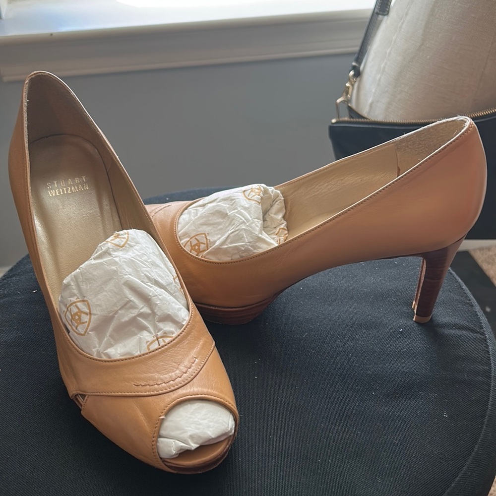 Stuart Weitzman Overit Adobe Vecchio Nappa peep toe platform heels